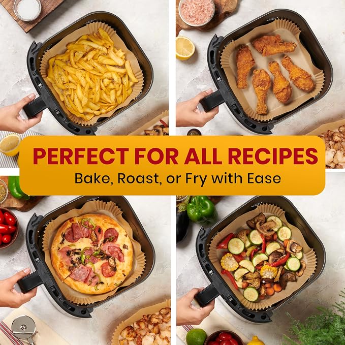 600Pcs Air Fryer Liners Disposable, Non-Stick and Oil Proof for Easy Cleanup Airfryer Liners, 8” Square for 5-8 qt Basket by Baker's Signature