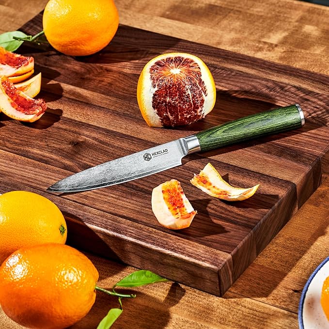 HexClad Utility Knife, 5-Inch Japanese Damascus Stainless Steel Blade, Pakkawood Handle