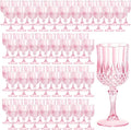 7OZ Plastic Wine Glasses, Reusable Vintage Goblets Unbreakable Drinking Glasses Crystal Water Cups Champagne for Wedding, Parties (100, Pink)