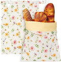 Reusable Beeswax Bread Bags - 2 Pack Bees Wax Food Bag, Homemade Sourdough Bread Storage, 2-in-1 Linen Cotton Large Freezer Container Home Baking Accessories with Lining (Watercolor Flowers)