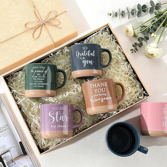 Didaey 10 Pcs Thank You Mugs Bulk Appreciation Gifts for Teachers Cna Week Thank You Gifts in Bulk for Coworkers Employee Office Staff Work Team Inspirational Ceramic Teacher Coffee Mugs
