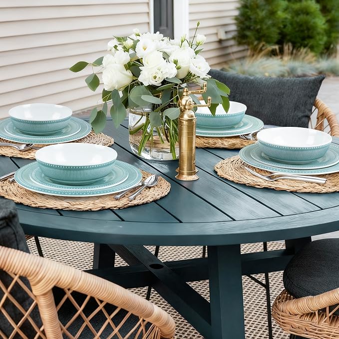 AELS Melamine Dinnerware Set of 12 Pcs, Dinner Dishes Set for Indoor and Outdoor Use, Melamine Plates and Bowls Set for 4, Dishwasher Safe, Lightweight Unbreakable, BPA Free, Green