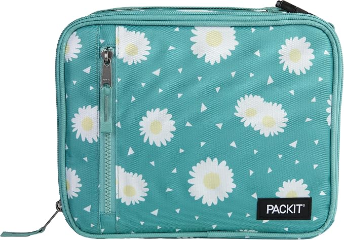 PackIt(R) Freezable Classic Lunch Box, Daisy Sage, Built with EcoFreeze(R) Technology, Collapsible, Reusable, Zip Closure With Zip Front Pocket and Buckle Handle, Designed for Fresh Lunch On the Go