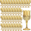 7OZ Plastic Wine Glasses, Reusable Vintage Goblets Unbreakable Drinking Glasses Crystal Water Cups Champagne for Wedding, Parties (100, Gold)