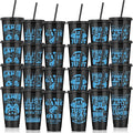 Kochorie 24 Pieces Video Game Plastic Cups 24 Ounces Gaming Party Cups with Lids and Straws Black Blue Video Game Tumbler Cups for Birthday Party Video Game Party Supplies Tableware