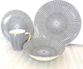 Tudor Royal Collection 24-Piece Round Dinnerware Set, Service for 6, Singapore Design, Blue Spiral, Plates Bowls Mugs Dishes, High-Gloss Premium Quality