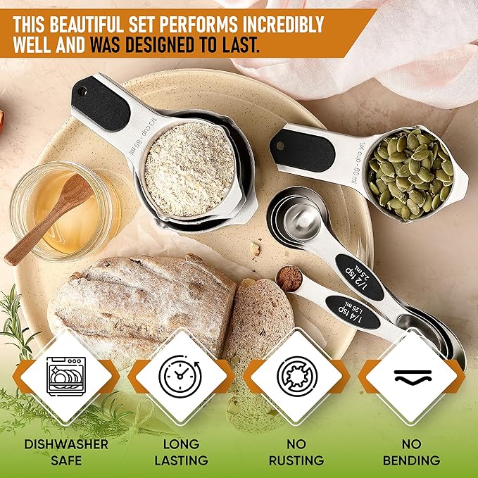 Spring Chef Stainless Steel Magnetic Measuring Cups & Spoons, Set of 9 & Swivel Vegetable Y Peeler with Sharp Blades, Set of 2-4 Product Bundle - Black