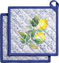 Maison d' Hermine Pot Holders 100% Cotton Heat Resistant Potholders 8" x 8" Hot Pads with Loop BBQ Cooking Baking Gifts for Mothers Day Handling Hot Pans Spring/Summer (Pack of 2, Citrus)