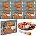 Maxcheck 12 Sets Baby Shower Bridal Game Prizes for Winners Round Cheese Board Set Wood Mini Charcuterie Board with Knives and Forks Thank You Card with Gift Box for Guests Wedding (Acacia)