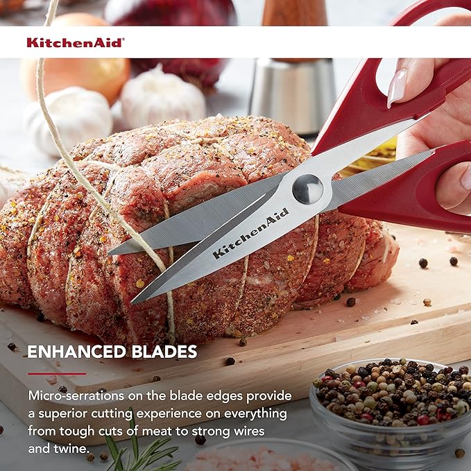 KitchenAid 8.72-Inch Stainless Steel Shears and 9-Inch Pizza Wheel with Sharp Blade and Built In Finger Guard, Red