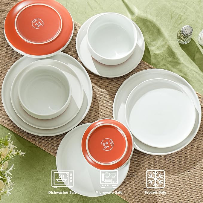 Ceramic Salad Plates Set, 8 Inch, Set of 4, Elegant White | Stoneware, Dishwasher & Microwave Safe, Small Dinner Plates, For Cake, Fruits, Waffle, Pasta, Salad