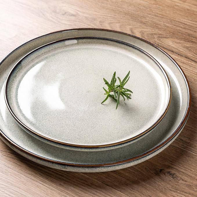GBHOME 24 Pieces Double Bowls Ceramic Dinnerware Sets for 6, Stoneware Plates and Bowls Set with Reactive Glaze, Scratch Resistant Stoneware Dishes Set, Dishwasher & Microwave Safe