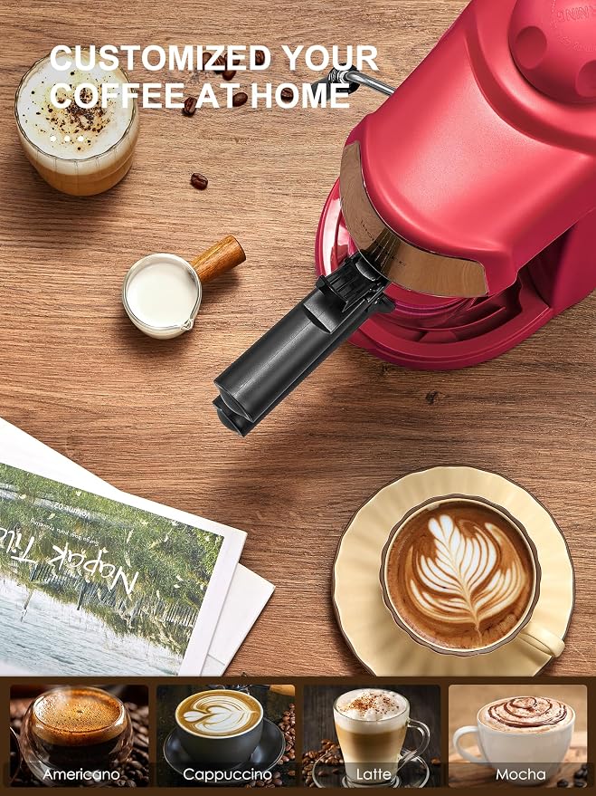 Ihomekee Espresso Machine, 3.5Bar Espresso and Cappuccino Machine with Preheating Function, 4 Cup Coffee Maker with Milk Frothing Function and Steam Wand (Red), CM6810