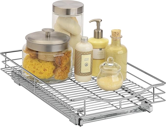 LYNK PROFESSIONAL® Pull Out Cabinet Organizer, 11" x 18" Slide Out Cabinet Organizer Pull Out Drawer – Pull Out Shelves for Kitchen Cabinets – Under Sink Organizers - Lifetime Ltd. Warranty, Chrome
