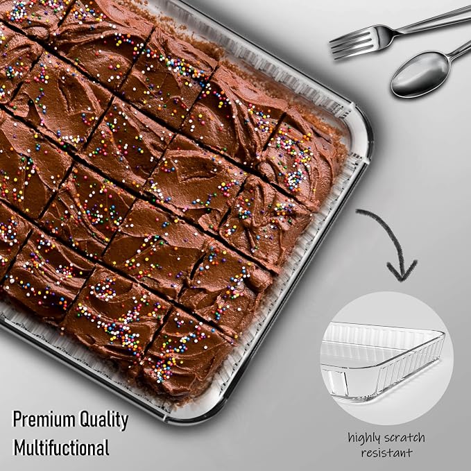 3-Piece Ums 4-Qt (16" x 11" x 2") Glass Baking Dishes for Oven, Glass Oven Pan & Tray Bakeware, Borosilicate Glass Casserole Dish Cookware, Microwave & Oven-Safe Clear Bakeware