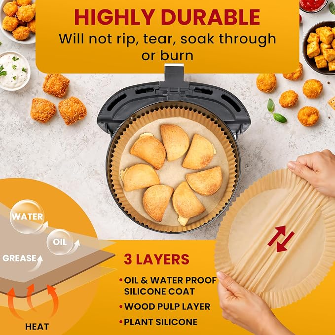 400Pcs Air Fryer Liners Disposable Round, Non-Stick and Oil Proof for Easy Cleanup, Ninja Airfryer Liners Great for Oven, Pans & Baking – 8 Inch for 5-8 qt Basket by Baker's Signature