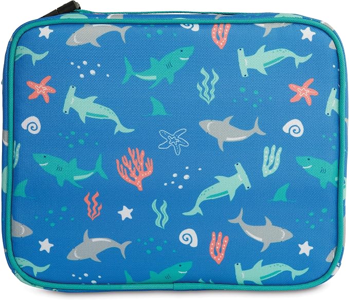 PackIt(R) Freezable Classic Lunch Box, Sea Shark, Built with EcoFreeze(R) Technology, Collapsible, Reusable, Zip Closure With Zip Front Pocket and Buckle Handle, Designed for Fresh Lunch On the Go