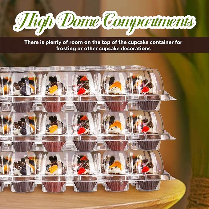NPLUX 24 Count Mini Cupcake Containers 20 Pack Cupcake Holder with Detachable Tall Dome Lids Mini Plastic Stackable Cupcake Boxes for 480Cupcakes, BPA Free