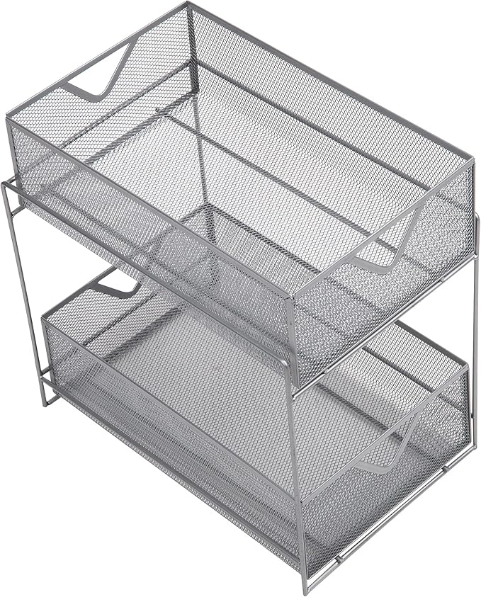 Mind Reader Accessory Organizer, Supply Storage, Makeup, Office, Kitchen, Metal Mesh, Silver