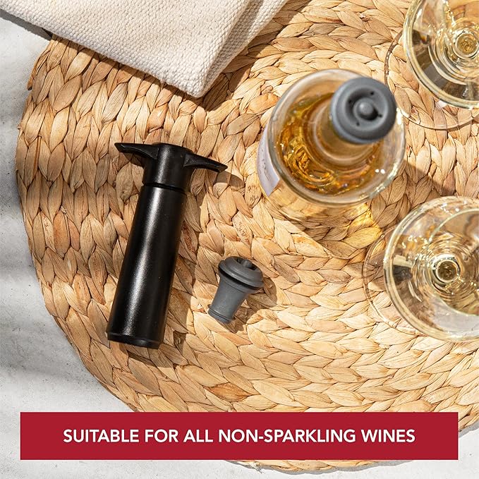 Vacu Vin Wine Saver Pump Pink with Vacuum Wine Stopper - Keep Your Wine Fresh for up to 10 Days - 1 Pump 8 Stoppers - Reusable - Made in the Netherlands