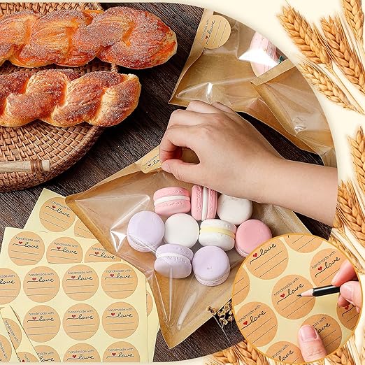 Outus 50 Pcs Cookie Packaging Bags with Seal, 7.1 x 7.5 Inch Bakery Pastry Bags with Window, Heat Sealable Grease Resistant Paper to Go Bake Sleeves for Gift Giving Donut Bread Sandwich (Brown)