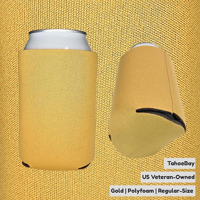 TahoeBay Bulk Blank Beer Can Cooler Sleeves (50-Pack) Sublimation Blanks for Vinyl Plain Soft Foam Can Sleeves Coolers for Soda Cans & Bottles Black, White, Assorted Solid Color (Gold)