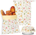 Reusable Beeswax Bread Bags - 3 Pack Bees Wax Food Bag, Homemade Sourdough Bread Storage with Bowl Cover, Linen Cotton Large Beeswax Freezer Container for Home Kitchen (Watercolor Flowers)
