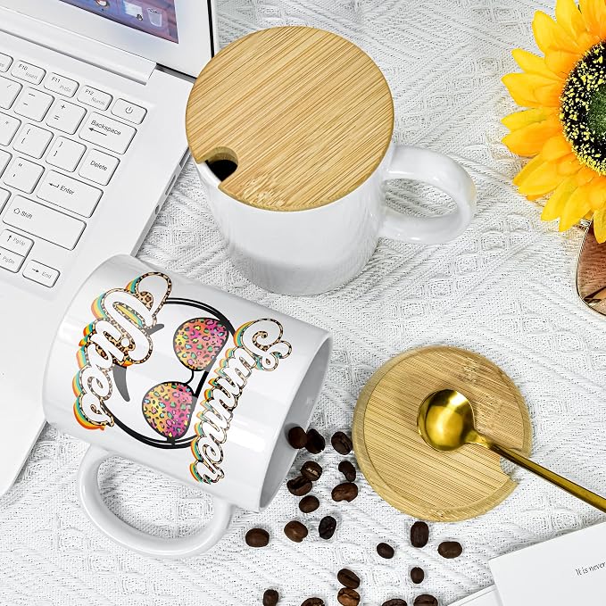 AGH 16pcs 11 oz Sublimation Mugs Blanks, White Coffee Ceramic Mugs Bulk, Plain Mug Cups for Sublimation with Bamboo Lids and Stainless Steel Spoon For Coffee, Soup, Tea, Milk, Latte