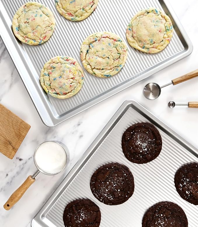 USA Pan Bakeware Cookie Sheet, Warp Resistant Nonstick Baking Pan, Made in the USA from Aluminized Steel, Large Set of 2