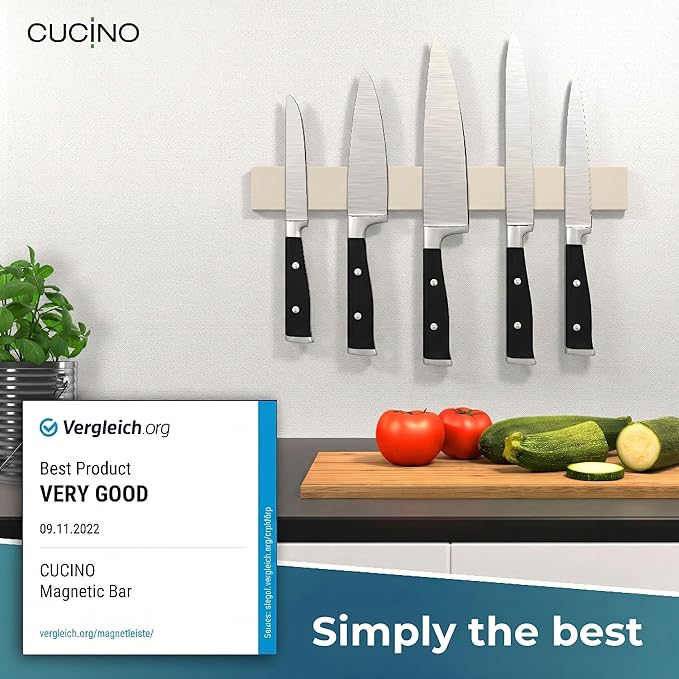 CUCINO Magnetic Knife Holder for wall, 16" no drilling required, includes self-adhesive tape, extra strong for holding knives – Awarded magnet strip – Beige Rubber
