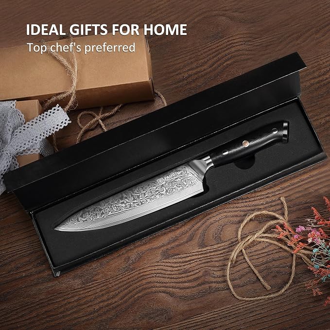 PAUDIN Chef Knife 8 Inch, 67-Layer Japanese VG10 Steel Core Damascus Kitchen Knife, Razor Sharp Japanese Chef Knife with Ergonomic G10 Handle for Home, Restaurant