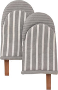 Folkulture Oven Mitts - Set of 2 (5.75"x9") | Gray Striped Oven Mitts with Hanging Loop for Cooking Gifts for Women, Kitchen Decor| 100% Cotton, Silicone Heat Resistant Mini Mitts, House Warming Gifts