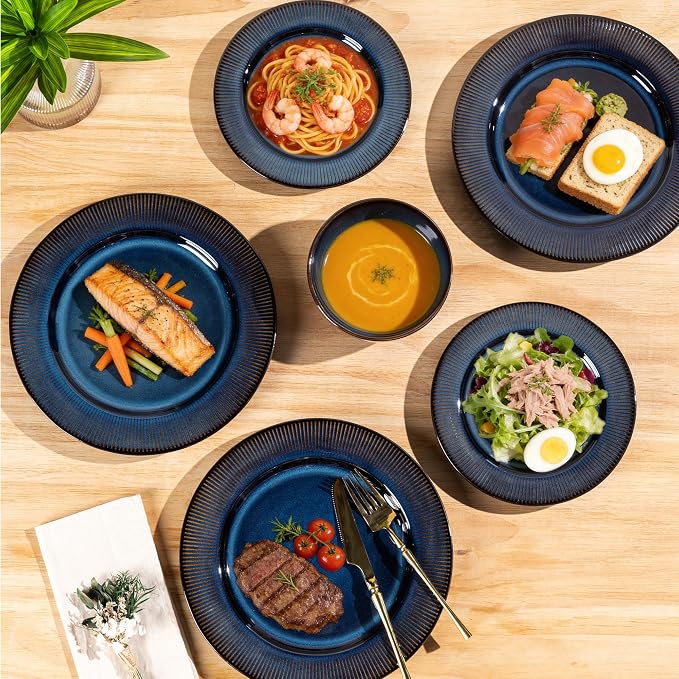 GBHOME Ceramic Dinnerware Sets,12 pcs Embossed Elegant Stoneware Plates and Bowls Sets, Housewarming Wedding Gift | Dishwasher & Microwave Safe | Dishes Set Service for 6