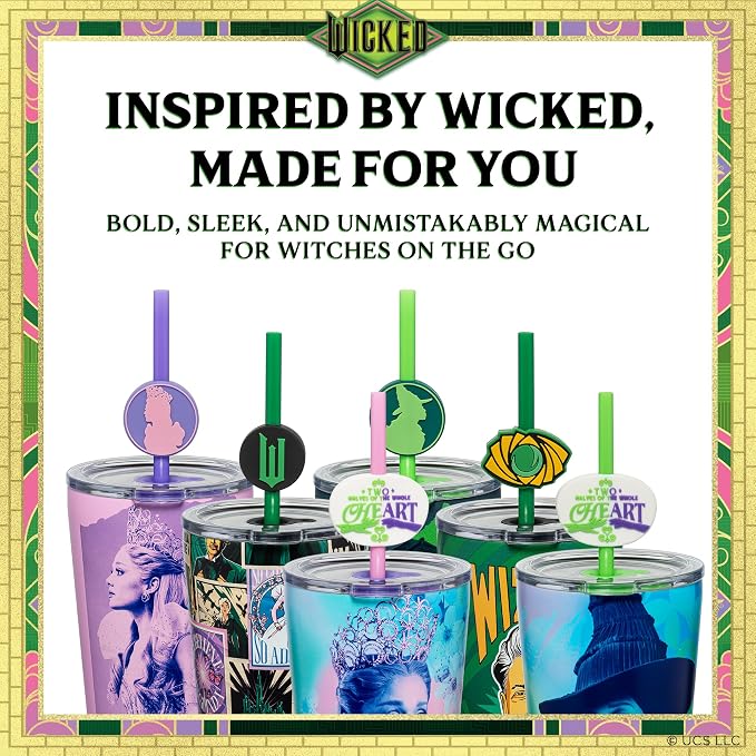 Dragon Glassware x Wicked: For Good 16 oz Blind Box Tumbler - Vacuum Insulated Tumbler Cup with 2 Straws - Stainless Steel Tumbler with Straw Topper for Water, Iced Tea