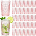 48 Pcs 16 oz Plastic Vintage Drinking Glasses Stemless Ribbed Highball Glasses Bulk Embossed Reusable Cup for Water Beer Cocktails Juice Wedding Bridal Shower Birthday Event Party (Pink)