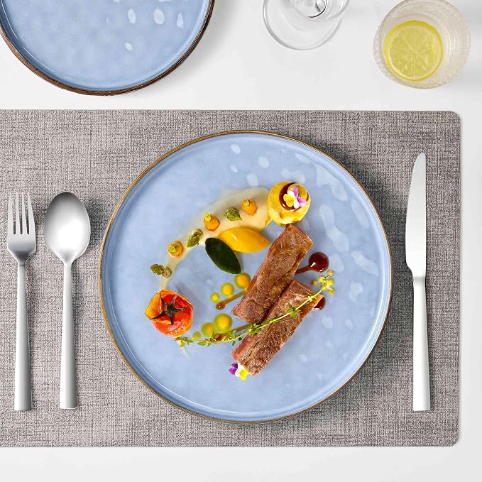 Herogo 12 Pieces Dinnerware Sets for 4, Ceramic Serving Dishes Sets, Stoneware Plates and Bowls for Kitchen Dining, Dishwasher & Microwave Safe, Haze Blue