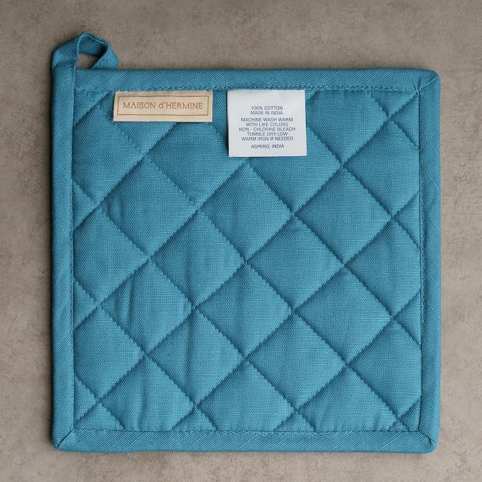 Maison d' Hermine Pot Holders 100% Cotton Heat Resistant Potholders 8" x 8" Hot Pads with Loop for Thanksgiving Christmas Decorations BBQ Cooking Baking Handling Hot Pans (Pack of 1, Enora)