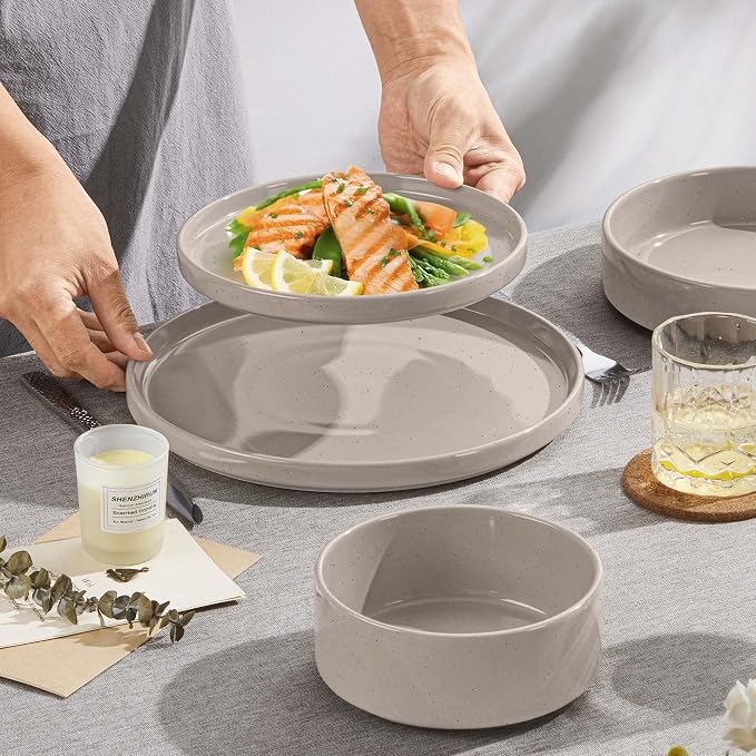 Herogo 24 Piece Plates and Bowls Set, Ceramic Dinnerware Sets with Pasta Bowls, Kitchen Dinner Ware Dishes Service for 6, Chip & Scratch Resistant Dishware, Speckled Coffee Brown