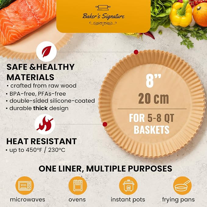 400Pcs Air Fryer Liners Disposable Round, Non-Stick and Oil Proof for Easy Cleanup, Ninja Airfryer Liners Great for Oven, Pans & Baking – 8 Inch for 5-8 qt Basket by Baker's Signature
