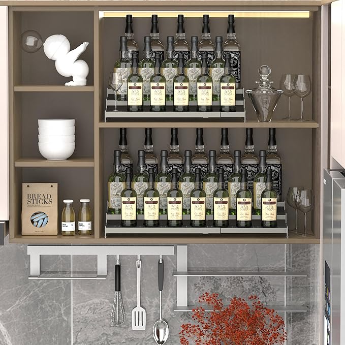 Jojocross Metal Spice Rack Organizer for Cabinet, 3 Tier Expandable Spice Storage Shelf, Great for Kitchen Cabinets, Cupboard,Pantry and Countertop More,Metal Plate with Hole(1PACK/Gun-Grey)