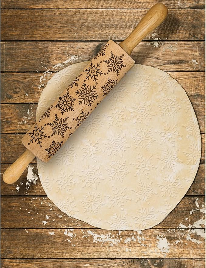 Mrs. Anderson’s Baking Embossing Rolling Pin, Snowflake Design, European Beechwood