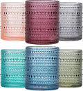 JOVGANK Colored Vintage Hobnail Drinking Glasses Set of 6, Embossed Water Tumbler 12oz, Kitchen & Bar Beaded Glass Cups, Beverage Glass Cups for Water, Beer, Juice, Housewarming Gift