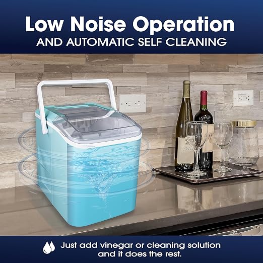 Thermostar Automatic Self-Cleaning Portable Electric Countertop Ice Maker Machine with Handle, 26 Pounds in 24 Hours with Ice Scoop and Basket, Perfect for Water Bottles, Mixed Drinks, Parties, Aqua