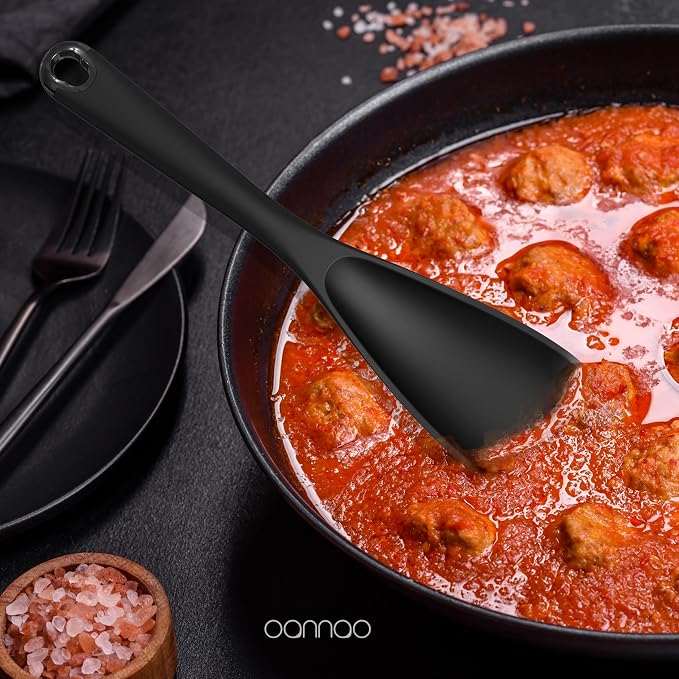 oannao Silicone Kitchen Utensils Set, 600°F Heat Resistant Silicone Cooking Utensils, Spatula, Spoon, Whisk, Tongs, Kitchen Gadgets Sets for Nonstick Cookware, Dishwasher Safe BPA Free (Black)
