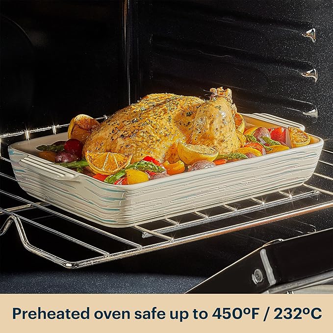 Pyrex 3-Piece Ceramic Bakeware Set, Nonstick Casserole Dish with Handles, Lasagna Oven Pans, Bakers, For Baking, Roasting, Steaming, Rectangular