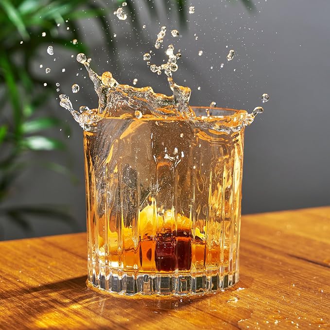 Viski Reserve Milo Crystal Old Fashioned Rocks Glasses, European Crafted Whiskey Glasses for Bourbon, Scotch, Cocktails, Barware Gifts for Men, Man Cave Essentials, Home Bar Glassware, 12 oz, Set of 4