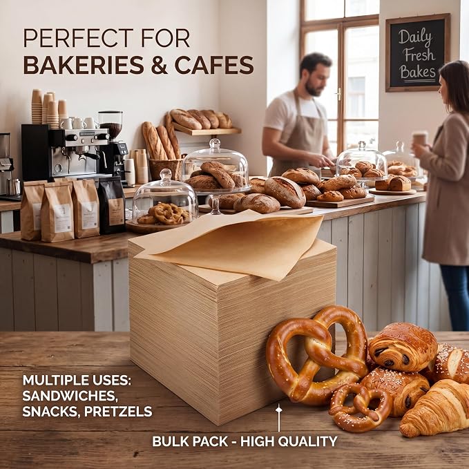 Colarr 500 Pcs Soft Pretzel Bags 6.69 x 7.09 Inch Pretzels Individual Bags Grease Resistant Double Open Paper Sandwich Wrapper Holder for Concession Stands Food Snack Cookie, Brown