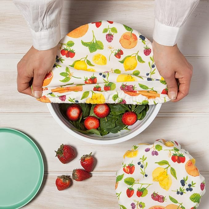 Now Designs Fruit Salad Save It Reusable Cotton Bowl Covers 7.5 and 9.25 inch, Set of 2