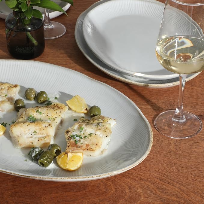 Gibson Elite Sandy Pines 3 Piece Oval Platter Set, 15.7”, 13.75” & 12” Stoneware Serving Platters, Reactive Glaze Finish, Taupe, Microwave & Dishwasher Safe