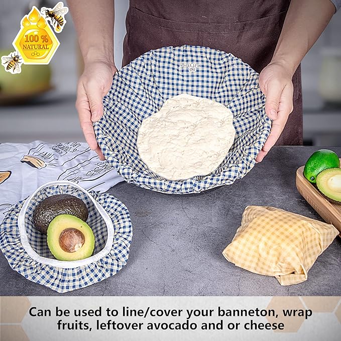 Beeswax Bowl Covers Set of 5 (XS–XL) – Reusable Elastic Food Covers for Bowls – Organic Cotton with Beeswax, Washable & Plastic-Free | Li’l Things – Checkered Plaid